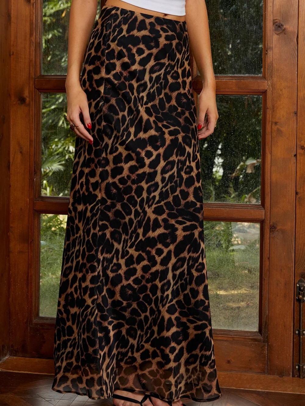 Commense Leopard-Print Maxi Skirt in Brown and Black